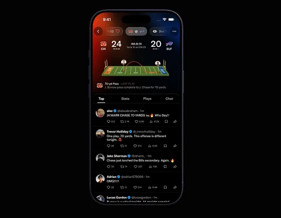 X推出更新版NFL Gametime界面，强化赛事追踪与社区互动